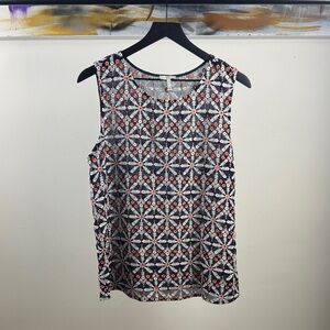 Joie Embroidered Floral Sleeveless Top – Size M | Navy, White & Coral